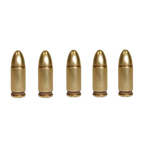 Pack de 5 balles factices calibre 9mm.